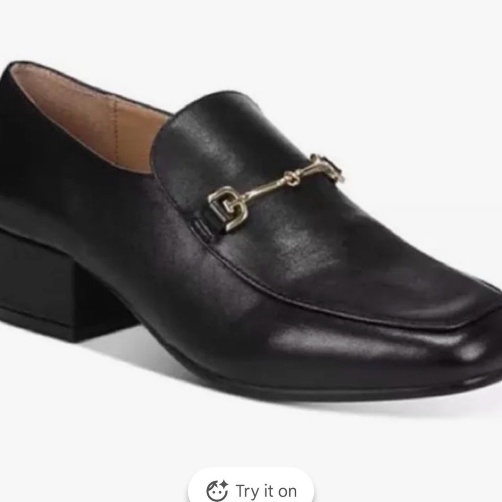 Sam Edelman Black Leather Chain-Trim Loafer Heels - Women's